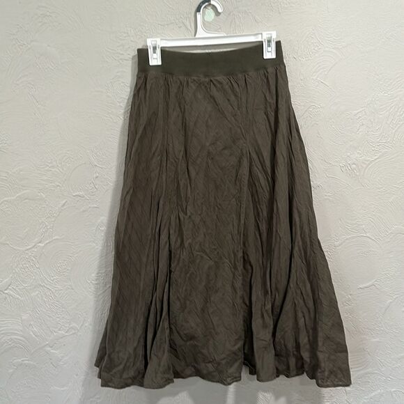Per Una 100% Olive Green Flowy Boho Midi Skirt US size 10 medium/large - Picture 5 of 5